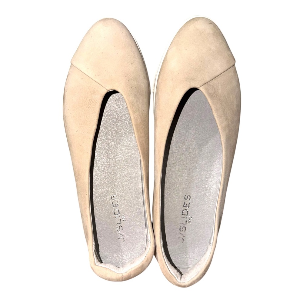 J/Slides Womens 7.5 Ivory Nubuck Leather Slip On‎ Flatform Sneakers EUC